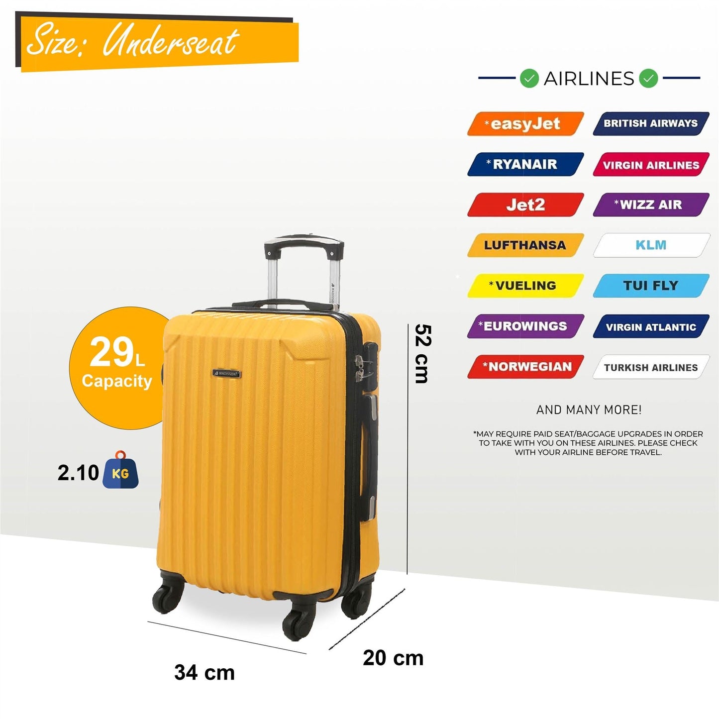 Corowa Underseat Hard Shell Suitcase in Yellow