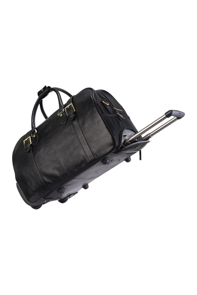 Genuine Leather Black Wheeled Holdall Duffle Travel Cabin Bag - Holt