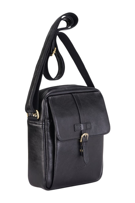 Genuine Leather Black Vintage Crossbody Messenger Travel Bag - Ashby