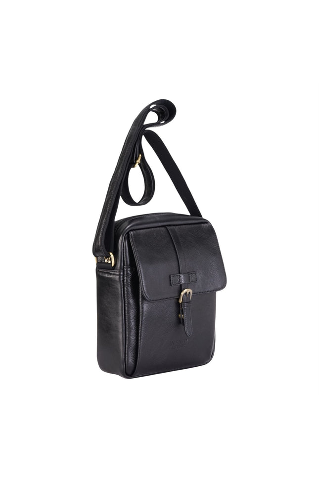 Genuine Leather Black Vintage Crossbody Messenger Travel Bag - Ashby