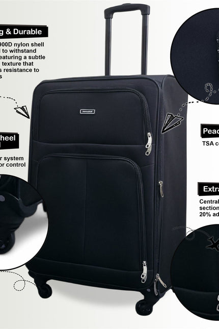 Tahara Large Soft Shell Suitcase in Black