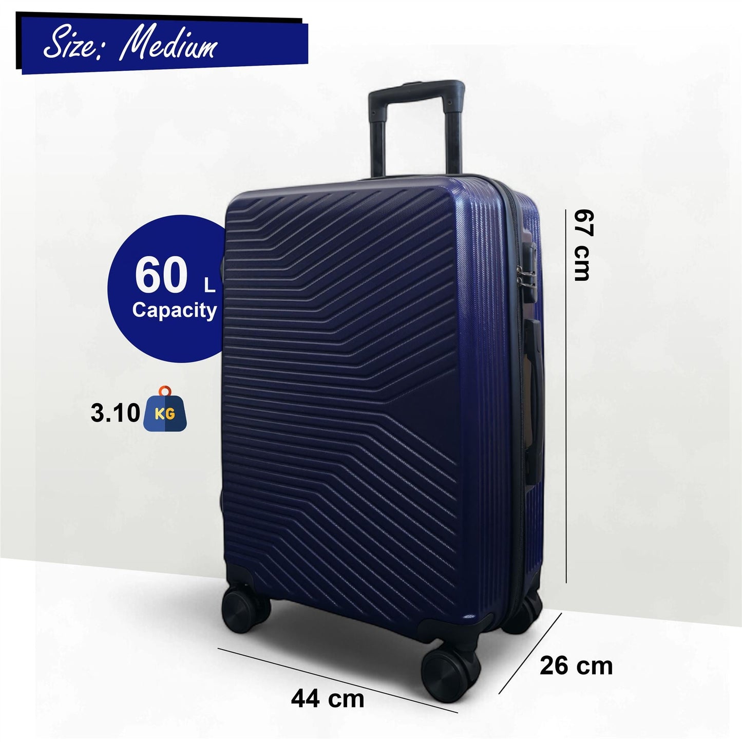 Junee Medium Hard Shell Suitcase in Navy Blue