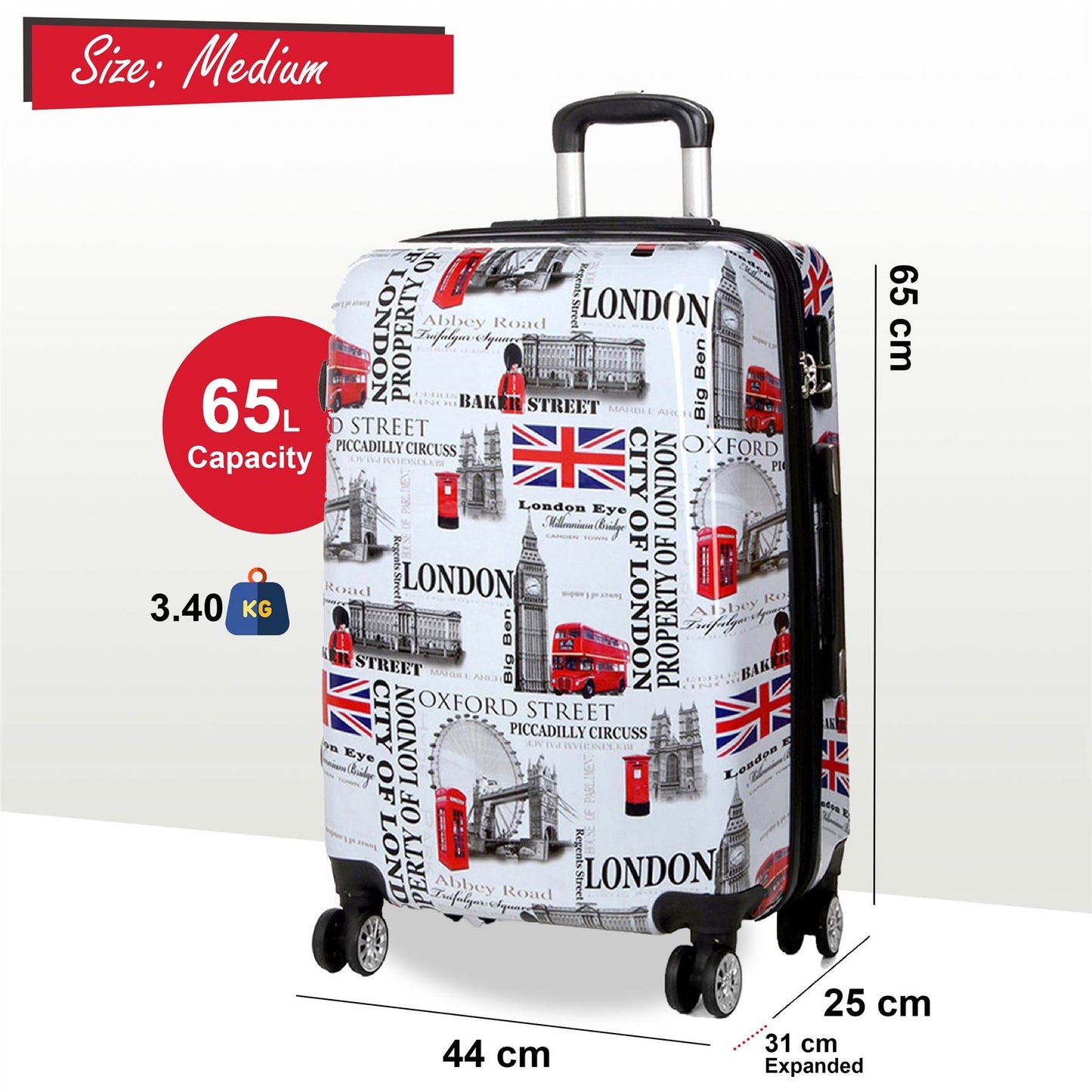Cooma Medium Hard Shell Suitcase London in Black Flower