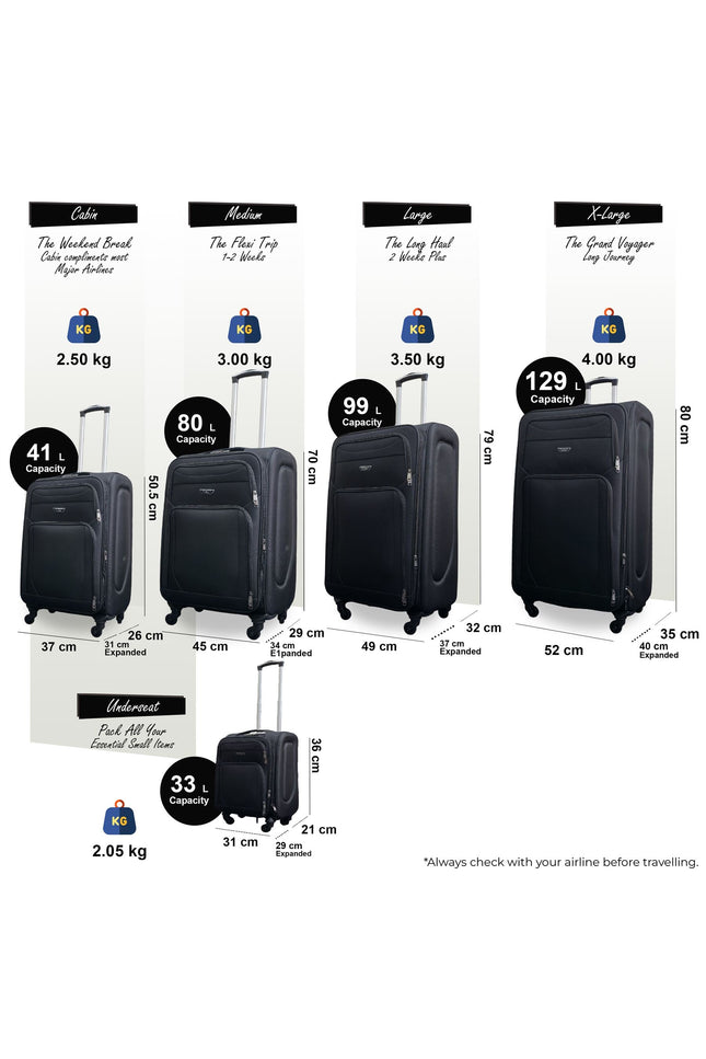 Nagoya Set of 5 Soft Shell Suitcase in Black