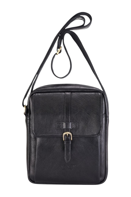 Genuine Leather Black Vintage Crossbody Messenger Travel Bag - Ashby