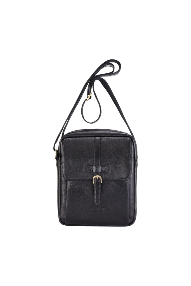 Genuine Leather Black Vintage Crossbody Messenger Travel Bag - Ashby