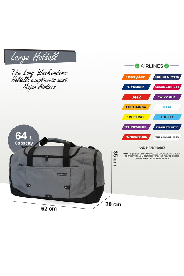 Extra Large Duffel Weekend Holdall Carry-On Cabin Bag Gym Sports Travel Bag Grey