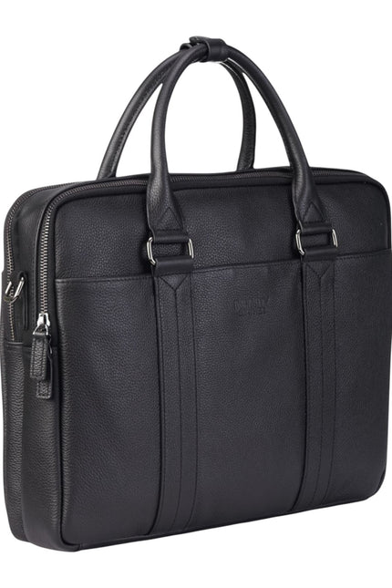 Genuine Leather Black Laptop Business Briefcase Office Work Travel Bag - Sutton