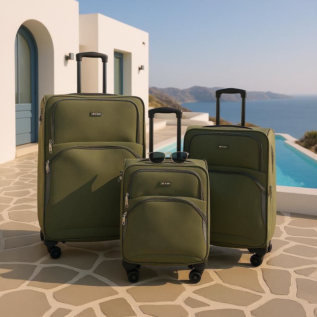 Gosford Set of 3 Soft Shell Suitcase in Green