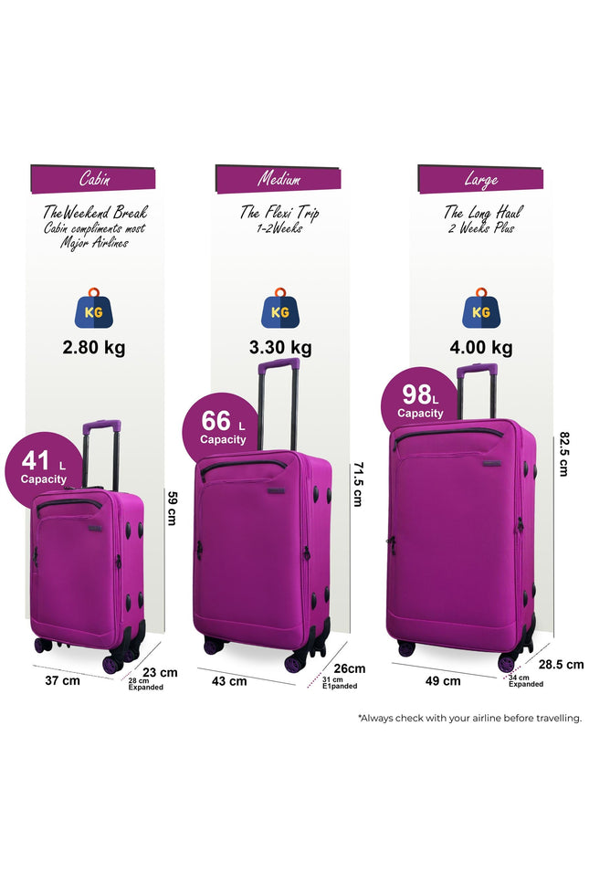 Handa Set of 3 Soft Shell Suitcase in Pink
