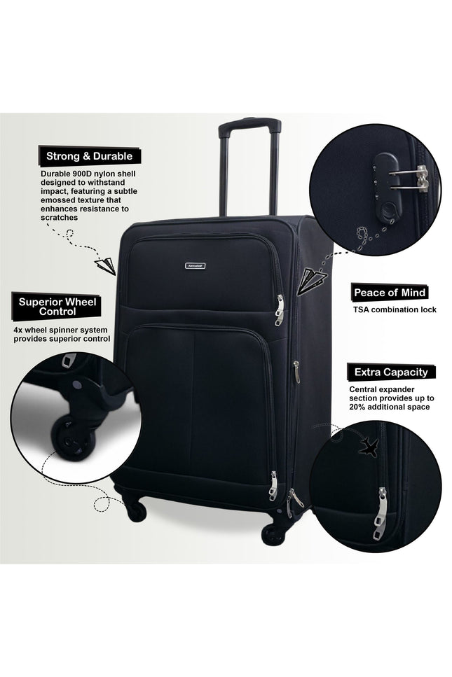 Tahara Set of 4 Soft Shell Suitcase in Black