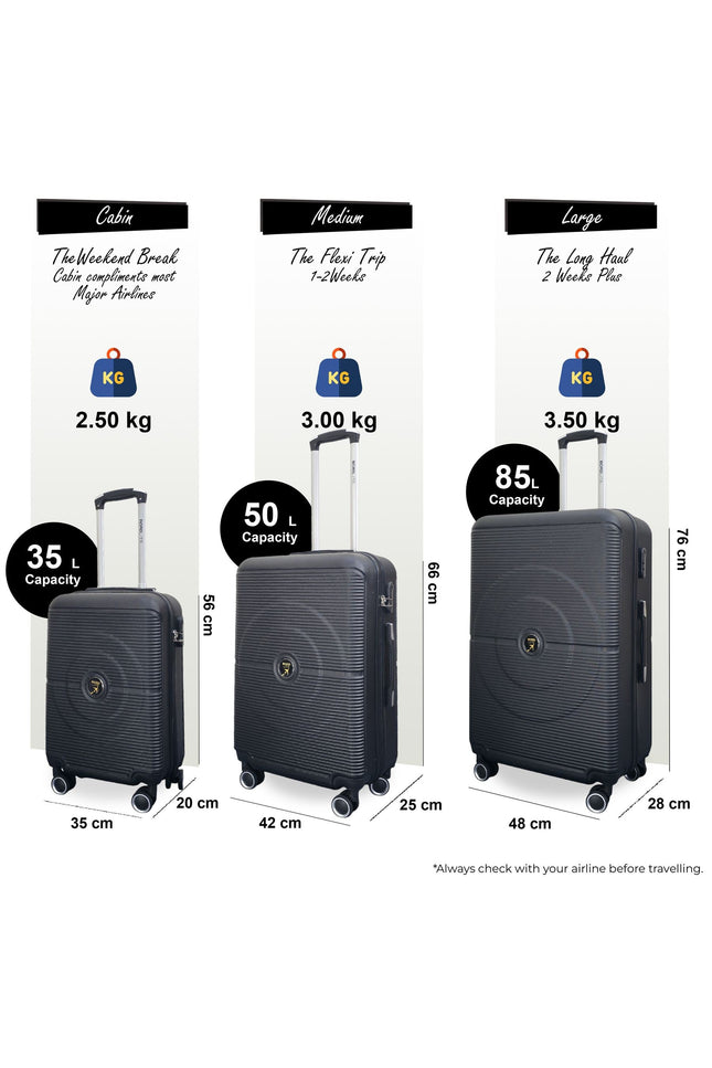 Seto Set of 3 Hard Shell Suitcase in Black