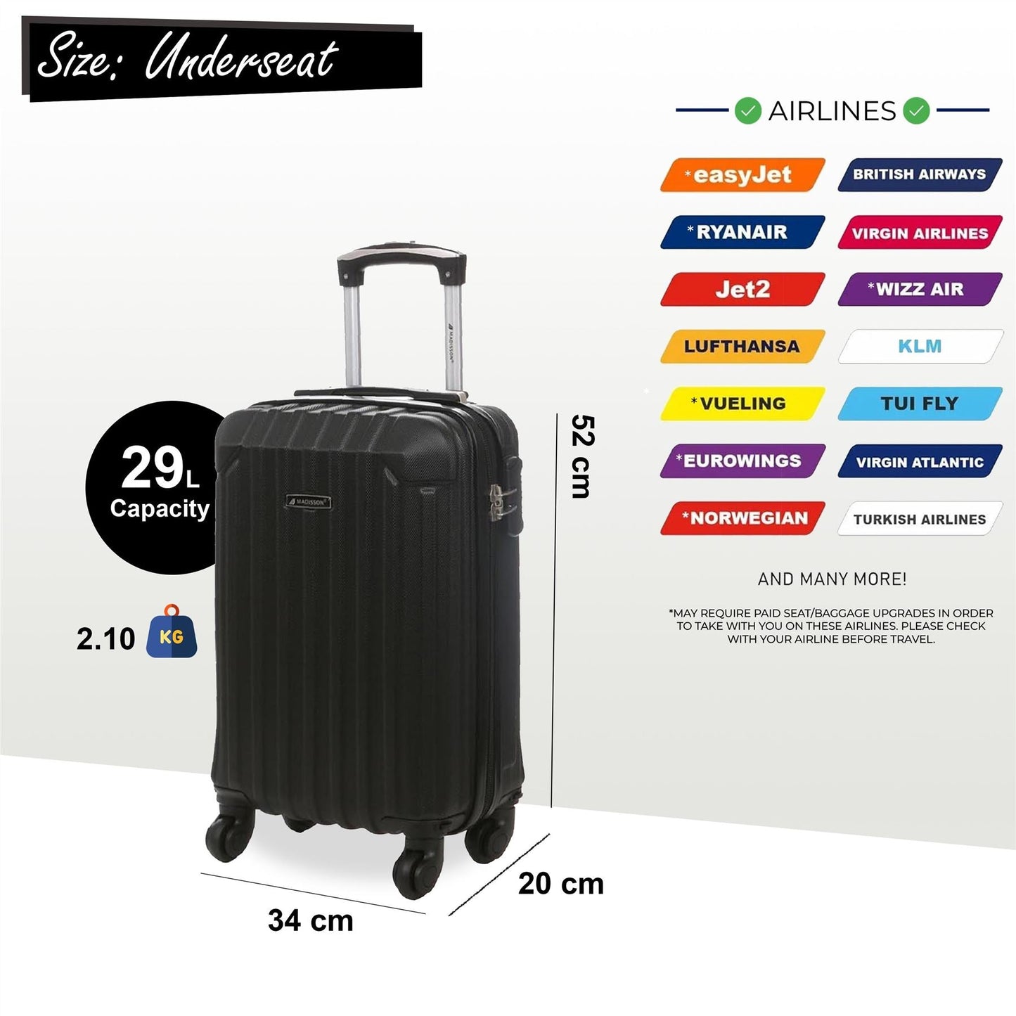 Corowa Underseat Hard Shell Suitcase in Black