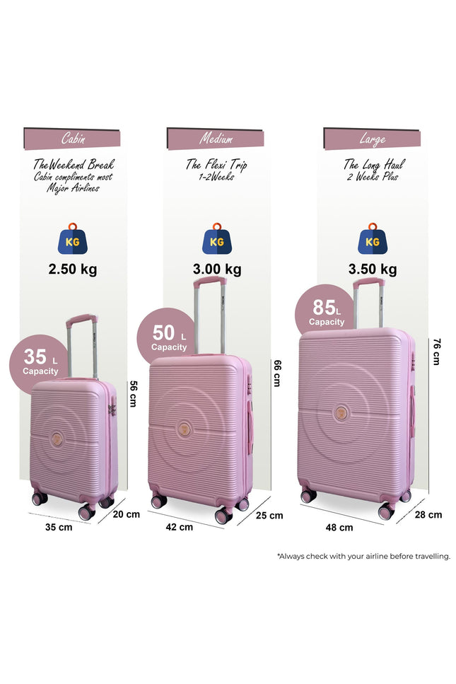 Seto Set of 3 Hard Shell Suitcase in Pink