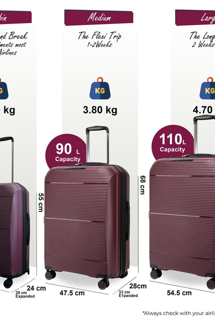 Abiko Set of 3 Hard Shell Suitcase in Burgundy