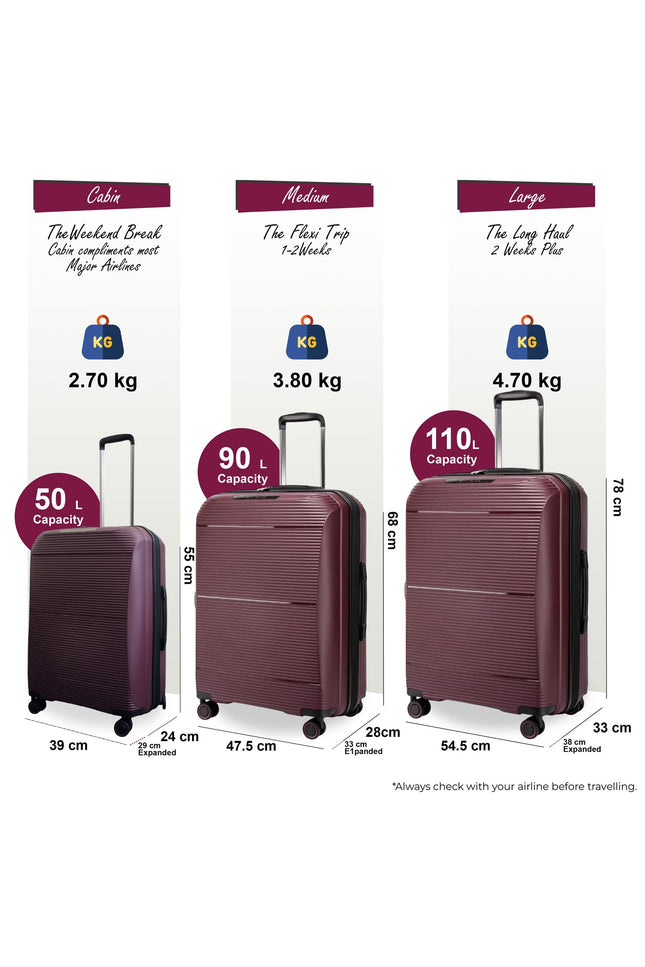 Abiko Set of 3 Hard Shell Suitcase in Burgundy