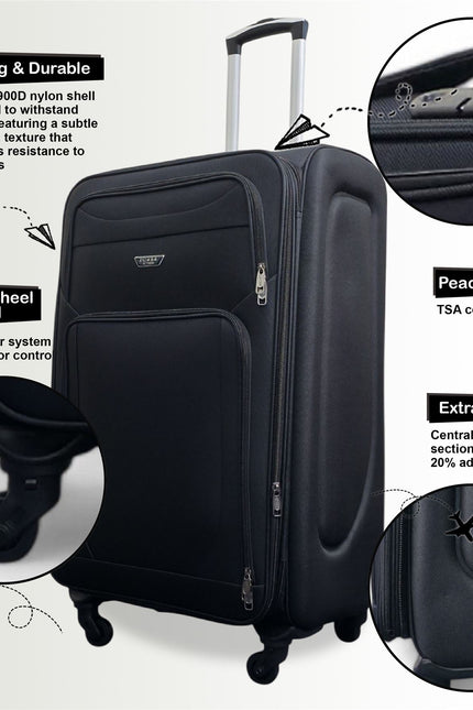 Nagoya Set of 5 Soft Shell Suitcase in Black
