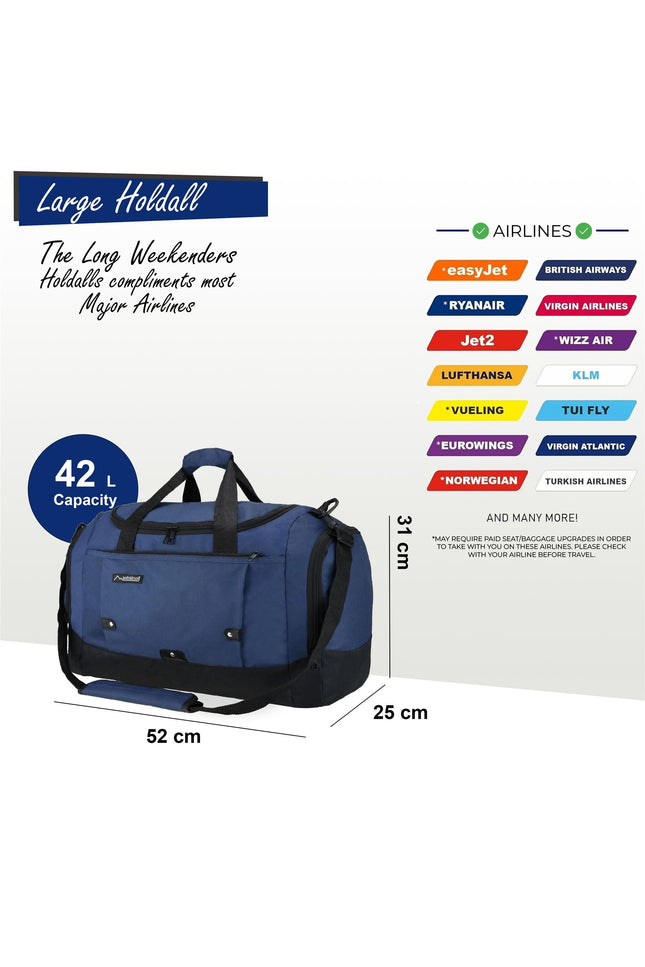 Large Duffel Weekend Holdall Carry-On Cabin Bag Gym Sports Travel Bag Navy