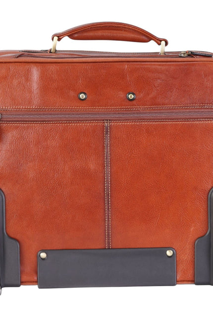 Genuine Leather Tan Wheel Laptop Briefcase Travel Cabin Pilot Bag - Nomad