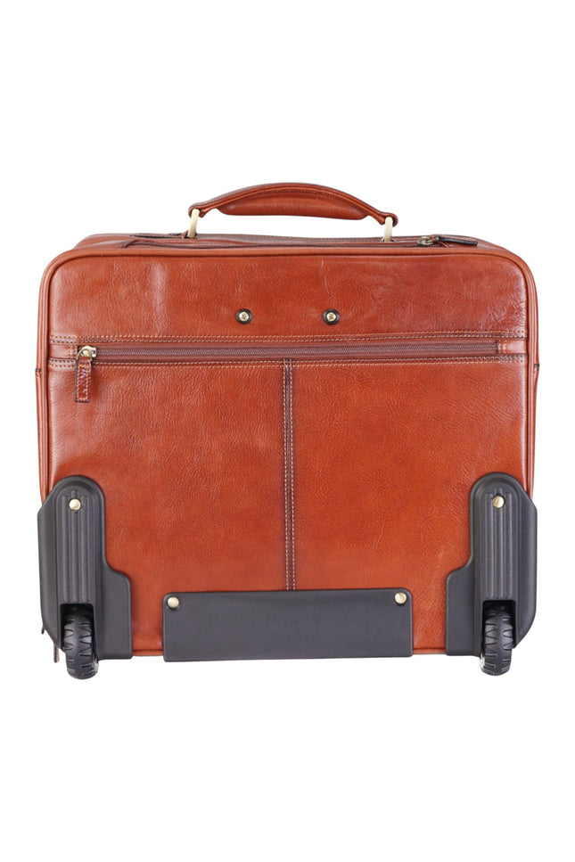 Genuine Leather Tan Wheel Laptop Briefcase Travel Cabin Pilot Bag - Nomad