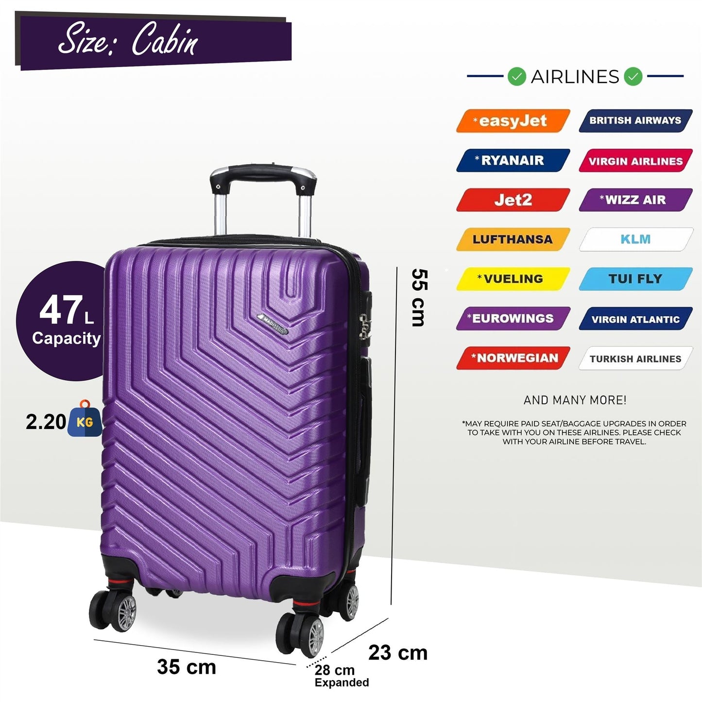 Bega Cabin Hard Shell Suitcase in Purple