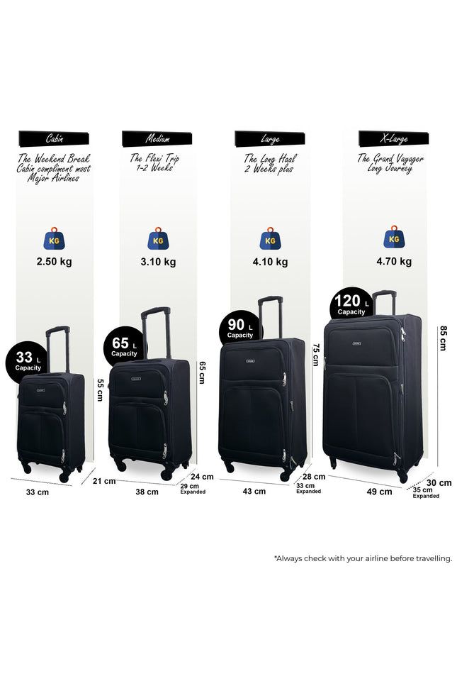 Tahara Set of 4 Soft Shell Suitcase in Black