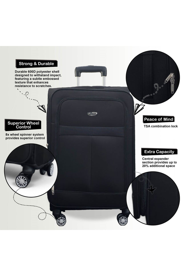 Forbes Large Soft Shell Suitcase in Black