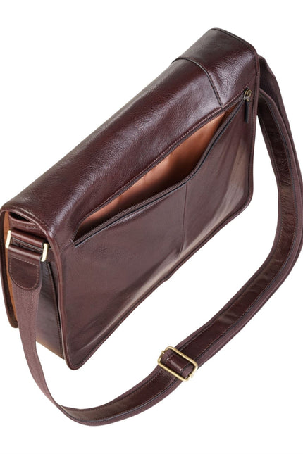 Genuine Leather Brown Laptop Satchel Messenger Shoulder Bag - Astor