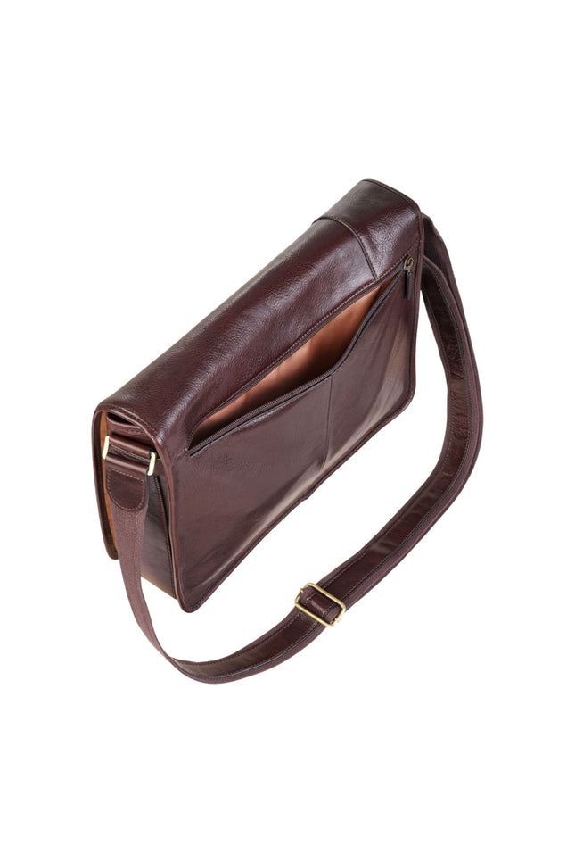 Genuine Leather Brown Laptop Satchel Messenger Shoulder Bag - Astor