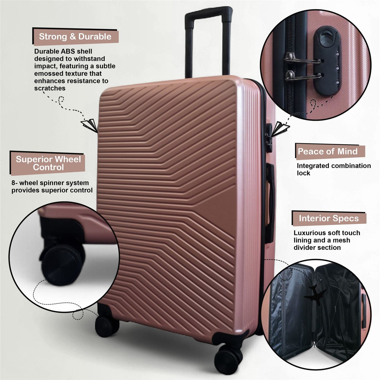 Junee Large Hard Shell Suitcase in Rose Gold