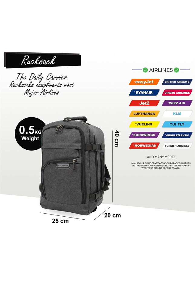 Rucksack Backpack 40x20 x25 cm Underseat Travel Cabin Bag for Easy Jet, Ryanair Black