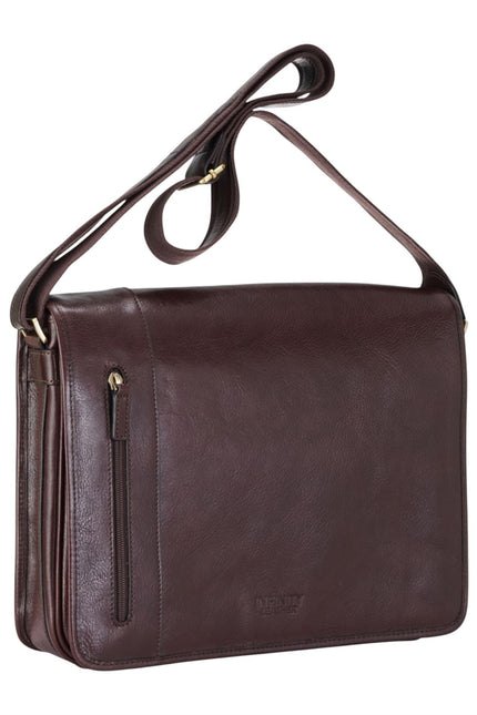 Genuine Leather Brown Laptop Satchel Messenger Shoulder Bag - Astor