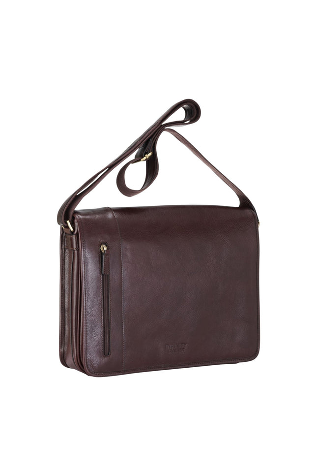 Genuine Leather Brown Laptop Satchel Messenger Shoulder Bag - Astor