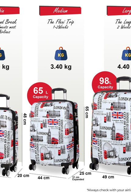 Cooma Set of 3 Hard Shell Suitcase London in Black Flower