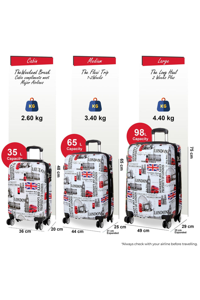 Cooma Set of 3 Hard Shell Suitcase London in Black Flower