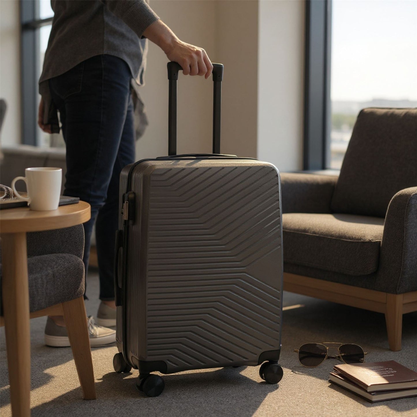 Junee Cabin Hard Shell Suitcase in Charcoal Grey