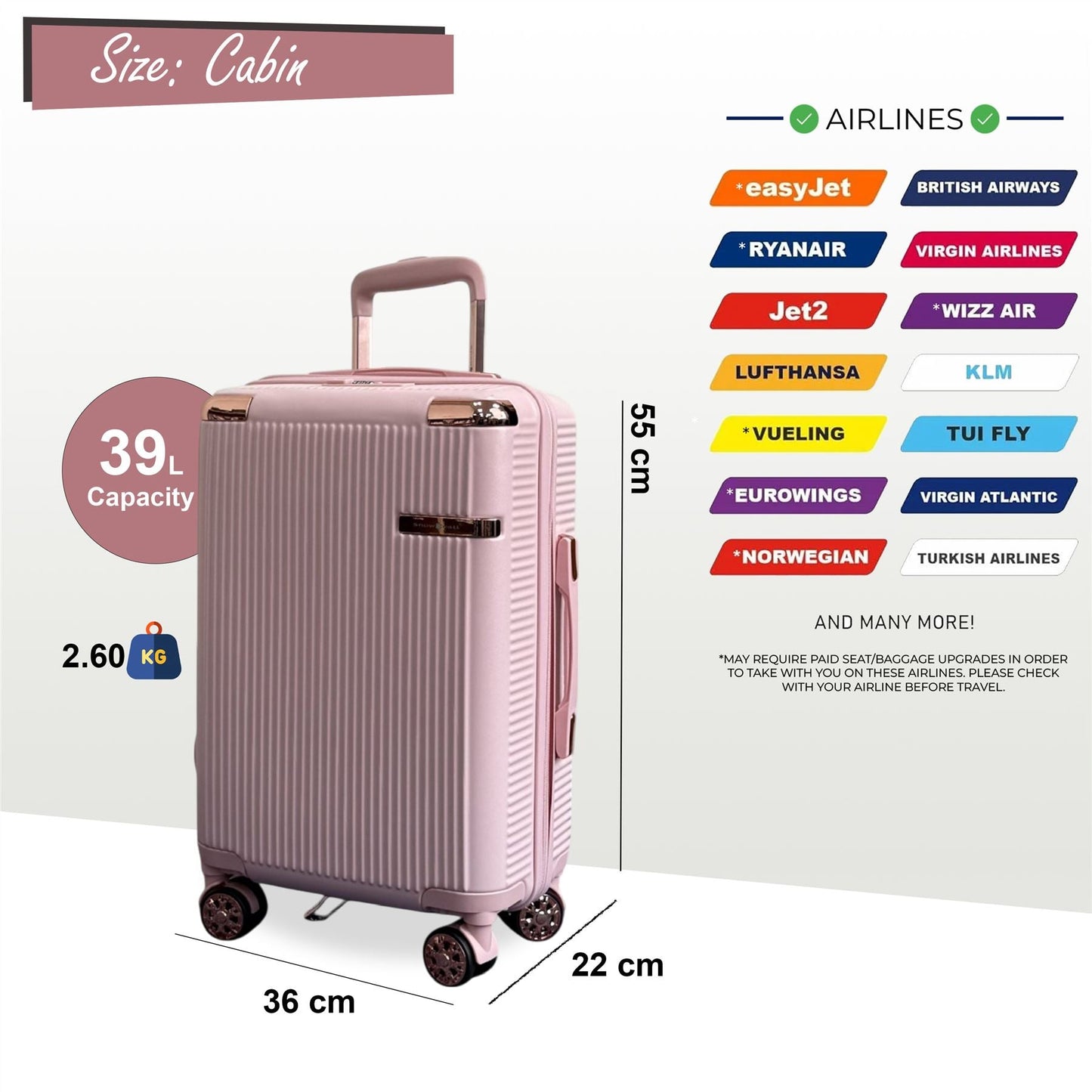 Cowra Cabin Hard Shell Suitcase in Rose Gold