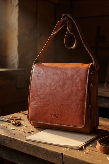 Leather Vintage Tan Messenger Shoulder Crossbody Travel Business Bag - Ranger