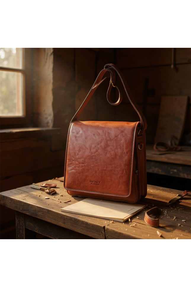 Leather Vintage Tan Messenger Shoulder Crossbody Travel Business Bag - Ranger