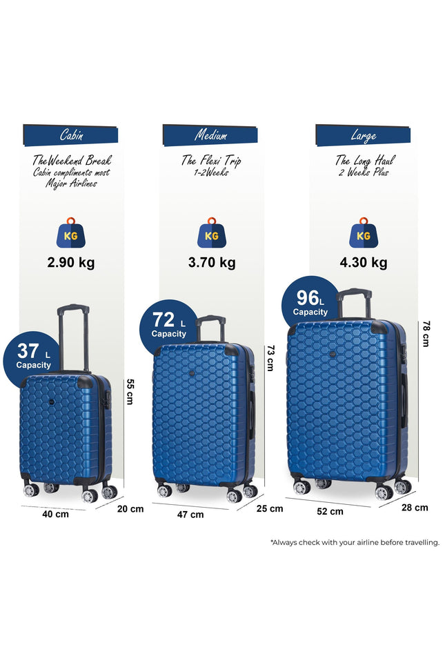 Noda Set of 3 Hard Shell Suitcase in Blue