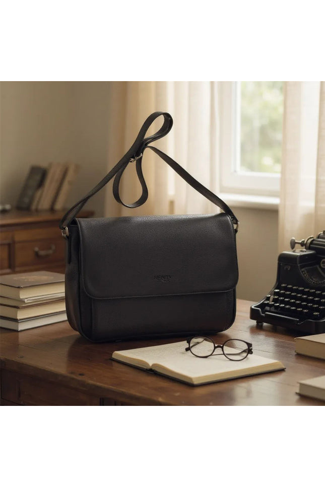 Genuine Leather Black Laptop Bag Travel Work Messenger Satchel - Camden