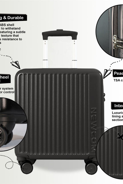 Hard Shell Cabin 44 x 22 x 38 cm Black TSA Secure Luggage Suitcase Suitable for Easyjet, Ryanair