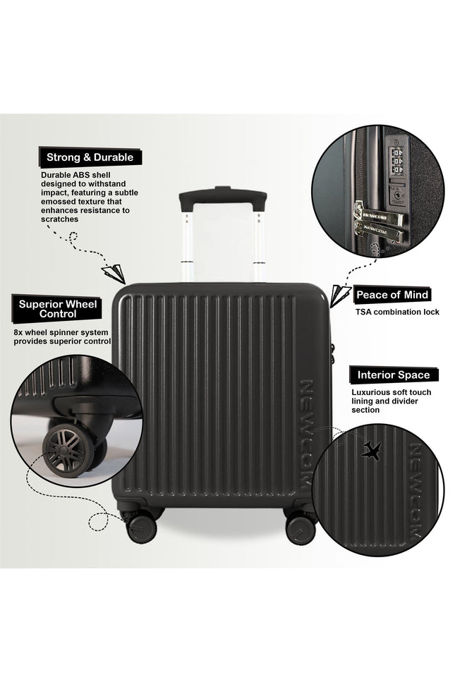Hard Shell Cabin 44 x 22 x 38 cm Black TSA Secure Luggage Suitcase Suitable for Easyjet, Ryanair