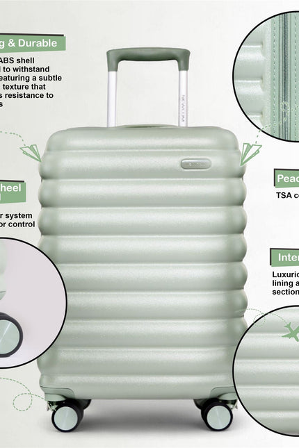 Hard Shell Cabin 37 x 22 x 55 cm Green TSA Secure Luggage Suitcase Suitable for Easyjet, Ryanair