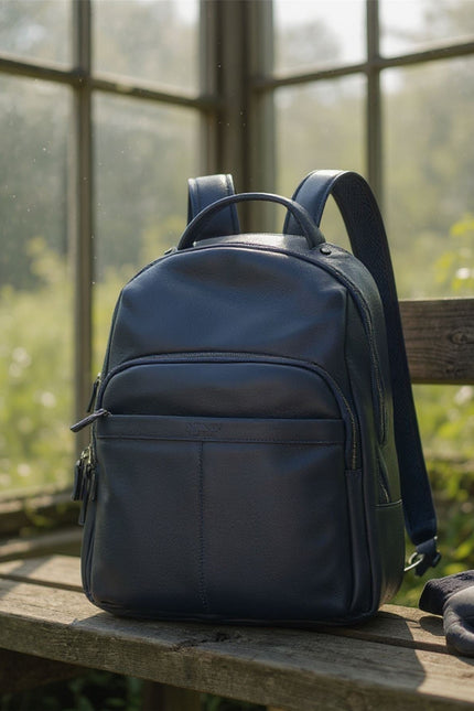 Genuine Leather Navy Blue Vintage Rucksack Laptop Bag Travel Backpack - Capri