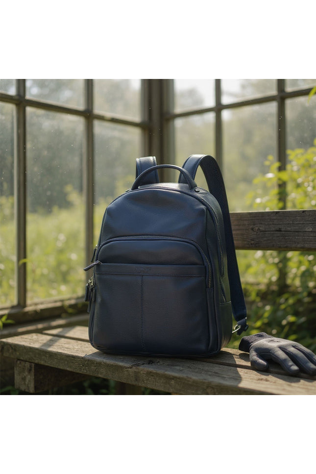 Genuine Leather Navy Blue Vintage Rucksack Laptop Bag Travel Backpack - Capri
