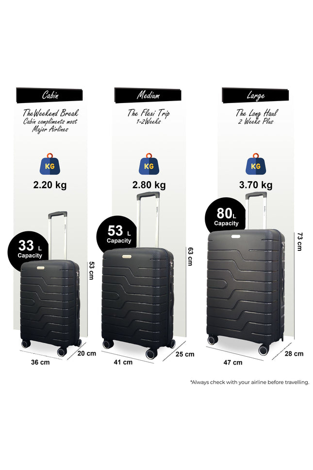 Kariya Set of 3 Hard Shell Suitcase in Black
