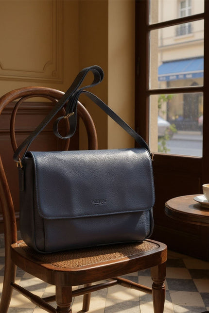 Genuine Leather Navy Laptop Bag Travel Work Messenger Satchel - Camden