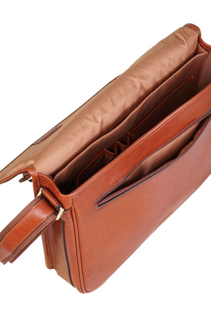 Genuine Leather Tan Laptop Satchel Messenger Shoulder Bag - Astor