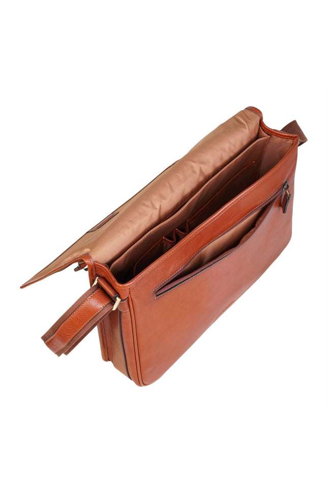Genuine Leather Tan Laptop Satchel Messenger Shoulder Bag - Astor